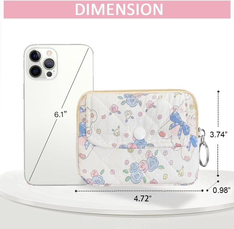 Modacarry Store Cotton Quilted Floral Coin Pouch with Cute Prints Zipper for Women Girls (ROSE BEAR) - Image 3